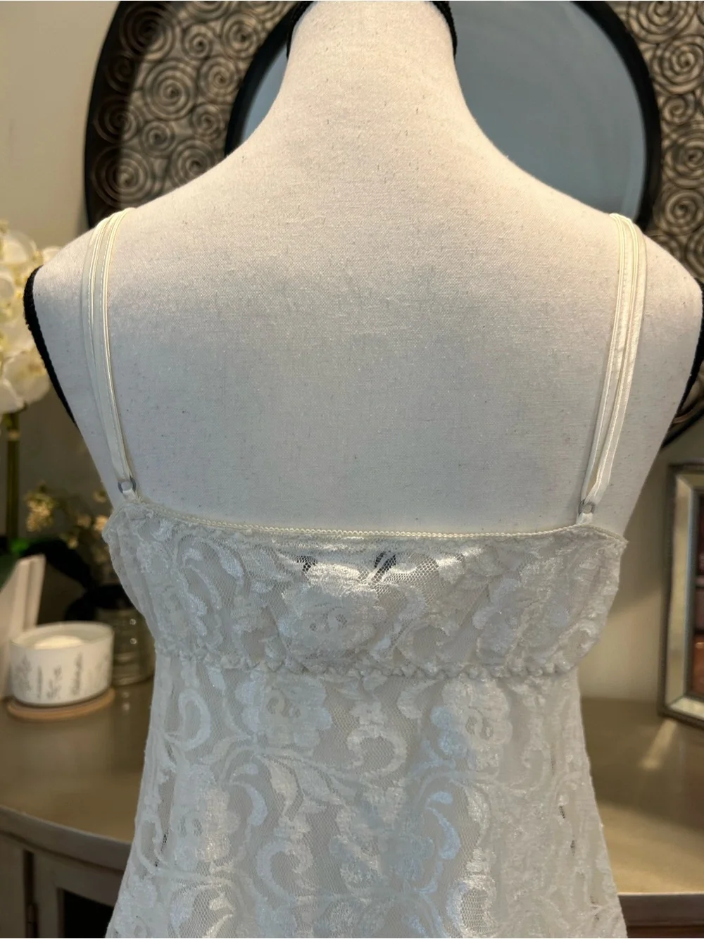 Delicate Lace Chemise Slip in Ivory with Ribbon Tie